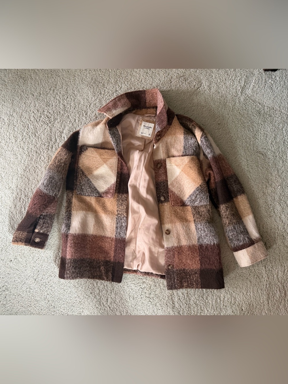 Abercrombie & Fitch Brown Multi Plaid Teddy Shacket